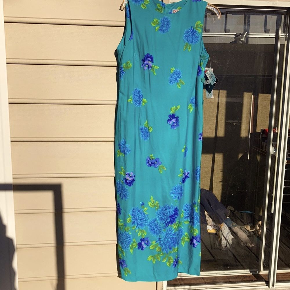 R&K Teal Maxi Dress with Blue Floral Print